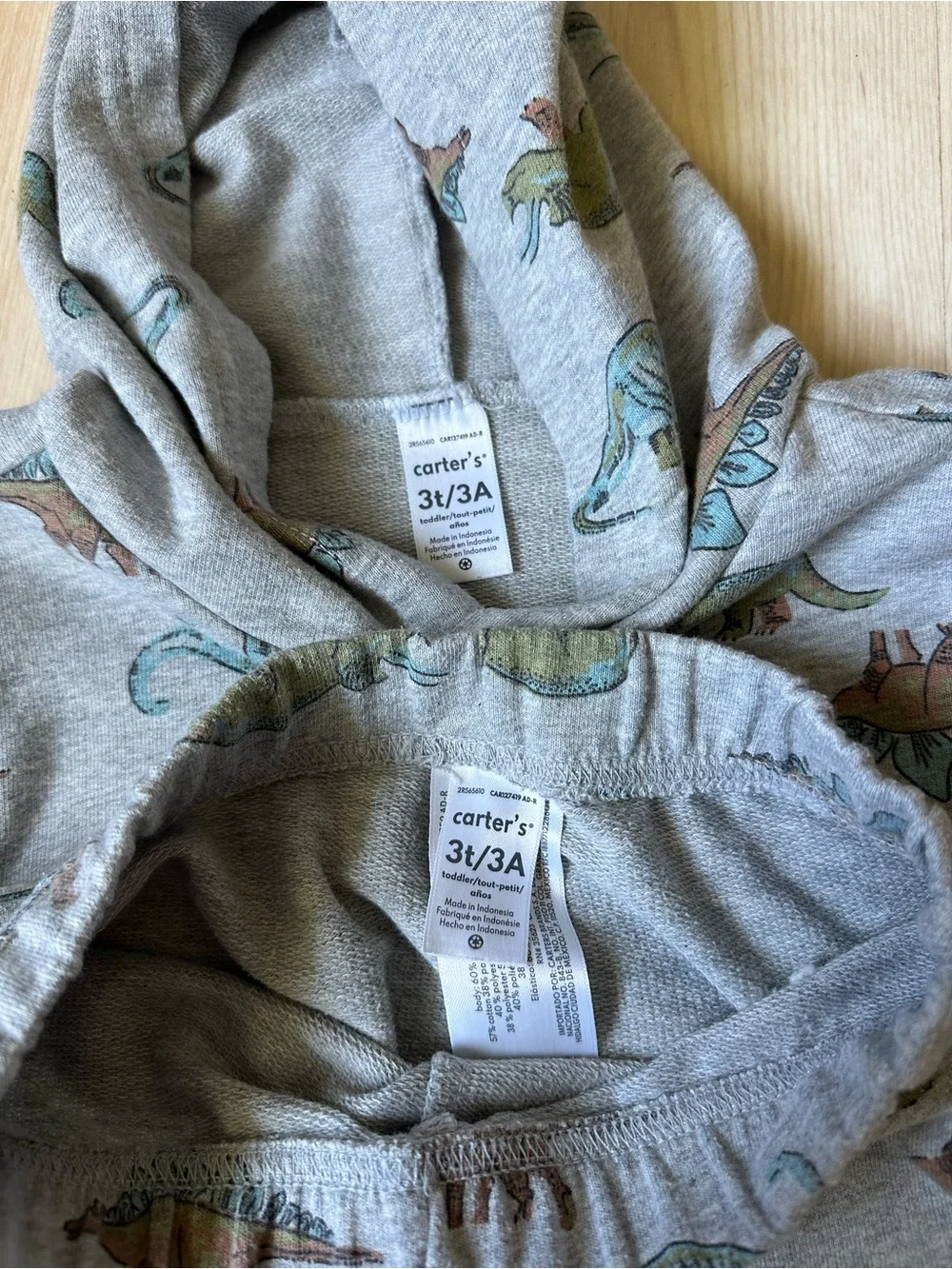 Carter's Grey Hoodie & Joggers with Green and Brown Dino Print